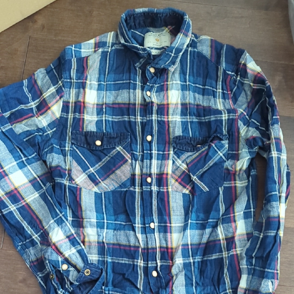 Zara Blue and White Plaid Flannel Shirt